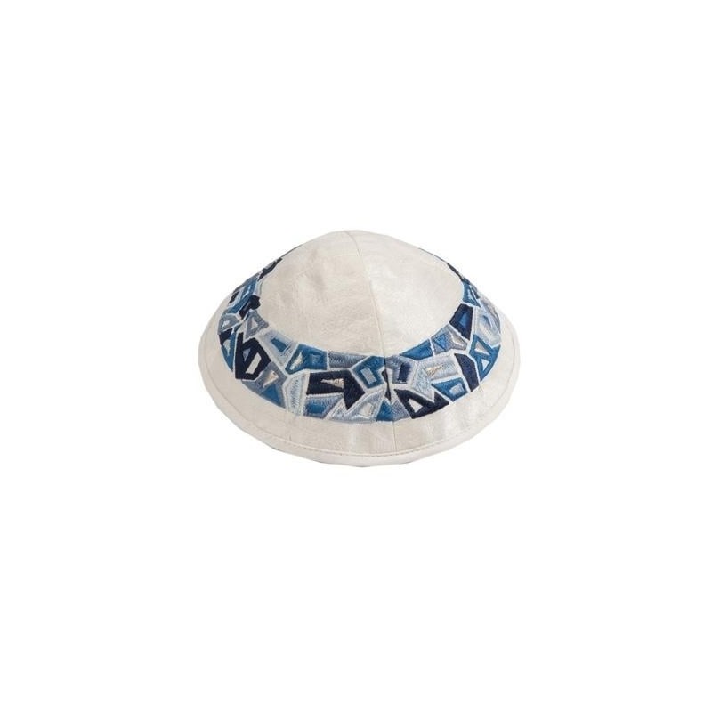 יאיר עמנואל כיפה רקומה משי - גיאומטרי